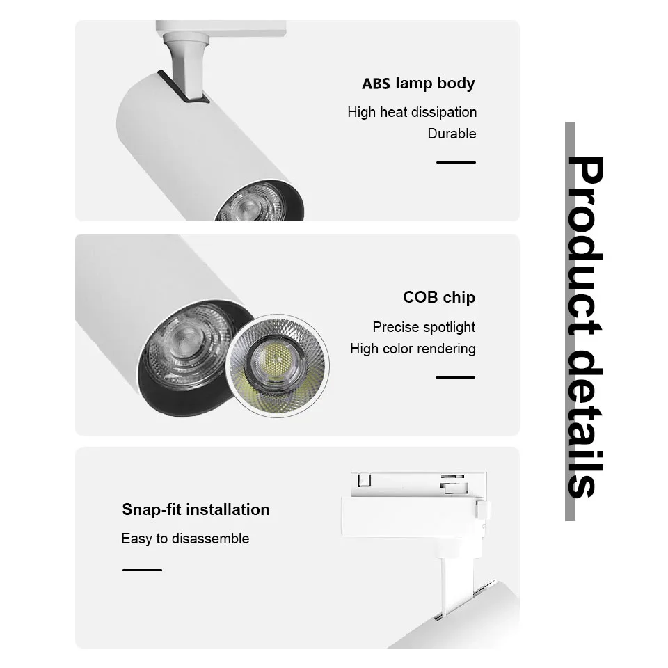 Set COB LED Track Lamp 220v Track Light Spotlight 30W For Indoor Store kitchen Bedroom Spot Rail Light Lighting 3