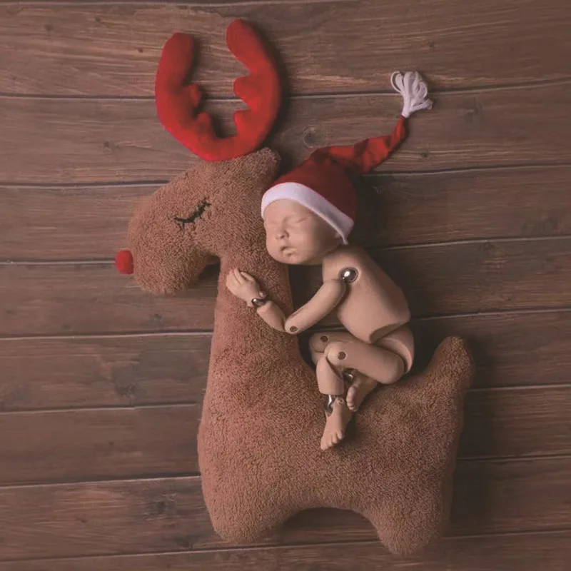 Dvotinst Newborn Photography Props Wooden Red Christmas Sled Car Trolley Baby Posing Deer Accessories Studio Shooting Photo Prop dvotinst newborn photography props for baby creative prop handmade wool balloons 3pcs set studio shoots accessories photo props