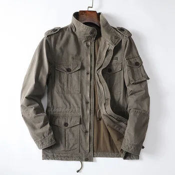 Large Size Spring Autumn Men's Jacket Cotton Zipper Casual Loose Coat Multi Pocket Cargo Jacket 1