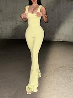 Women's slim fit solid color bell bottom pants sexy suspender jumpsuit pants - Image 2