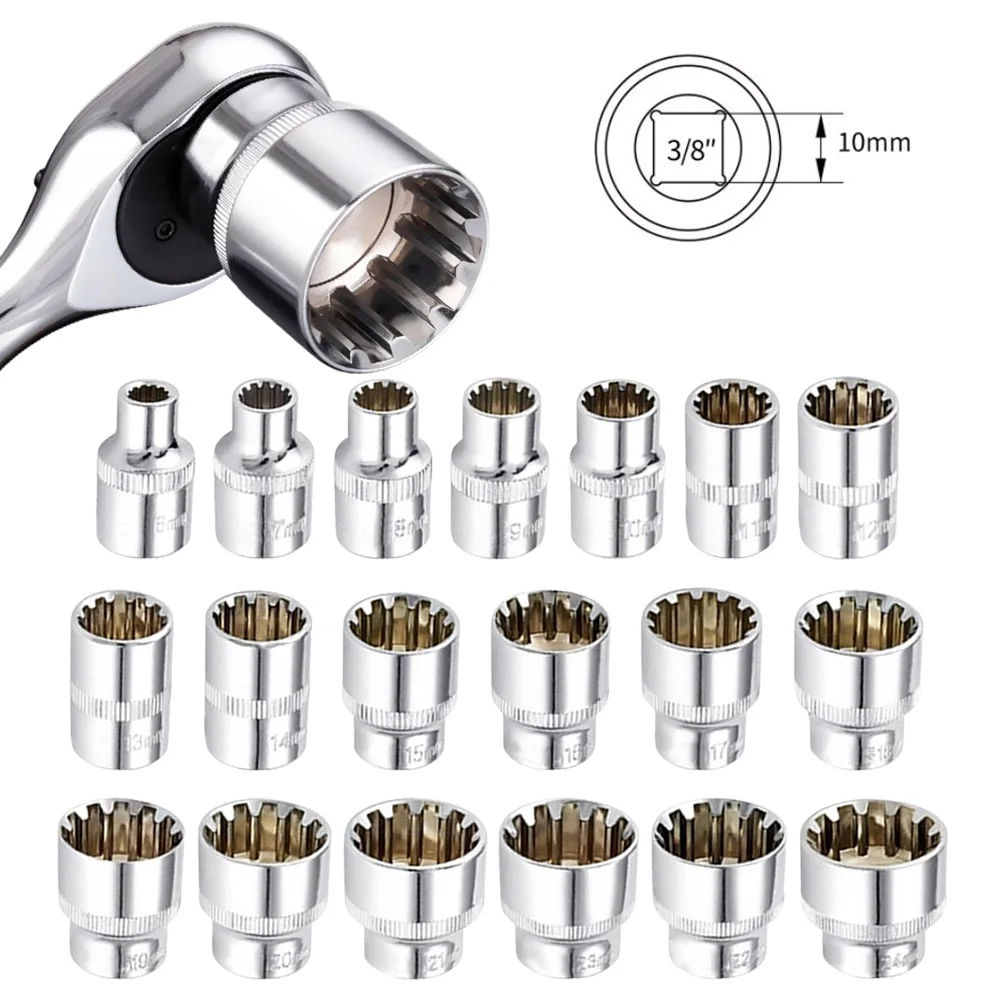 

12 Point Mirror Short Socket Head 3/8inch Drive Torx Bit Ratchet Wrench Adapter