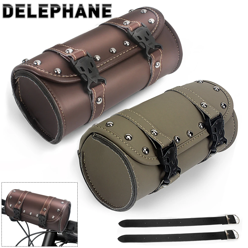 Universal Motorcycle Handlebar Tool Bag - Waterproof PU Leather, Mounts On Handlebars Or Forks (Black)