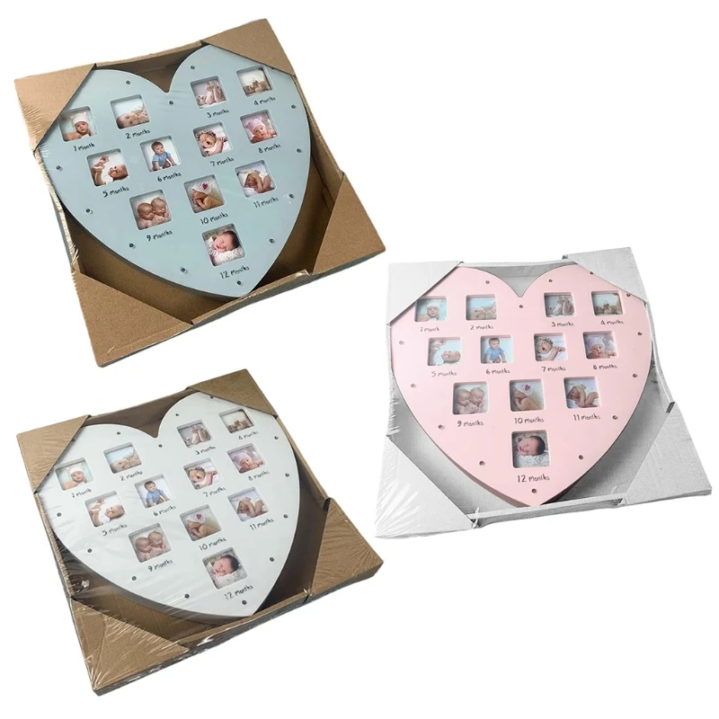 

Y1UB First Year Baby Frame with Light 0-12 Month Pictures Heart Photo Frame Commemorative Growth Souvenirs Kids Growing