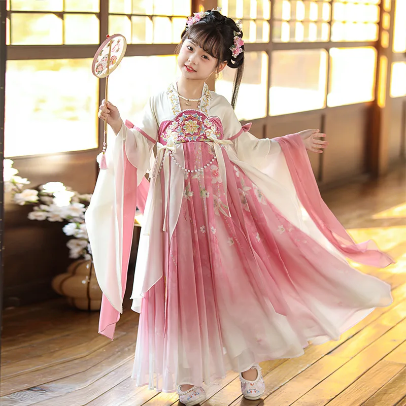 

Hanfu Girls Spring Skirt 2024 New Ancient Chinese Style Super Immortal Dress Children's Ancient Tang Style Summer