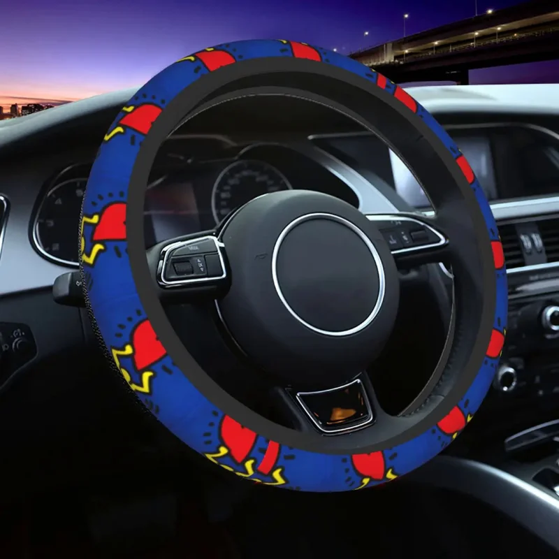 

Love Red And Yellow Abstract Auto Car Cover Haring Geometric Universal Steering Wheel Protector Fit for Trucks