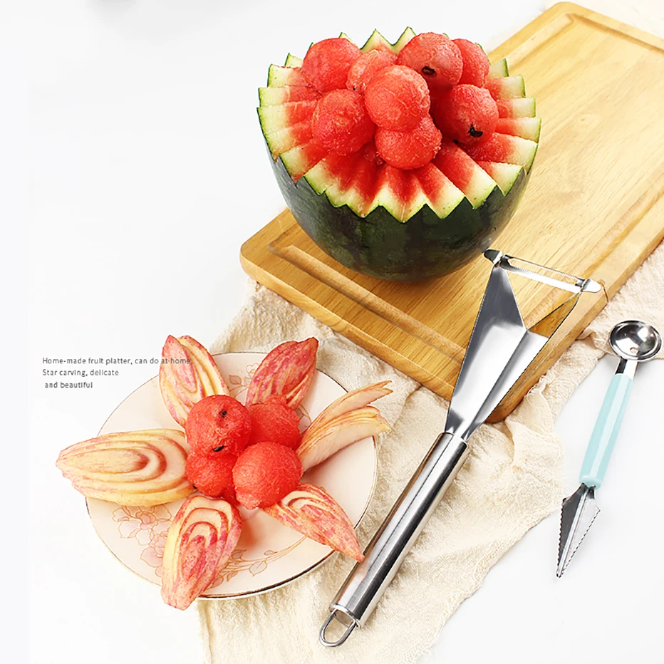 2 Pièces Outil à Découper Les Fruits Éplucheur de Fruits Cuillère de Melon,  Couteau à Fruits 2 en 1,Cuisine Multifonction en Acier Inoxydable Coupe  Salade de Bricolage avec Coupe : : Cuisine