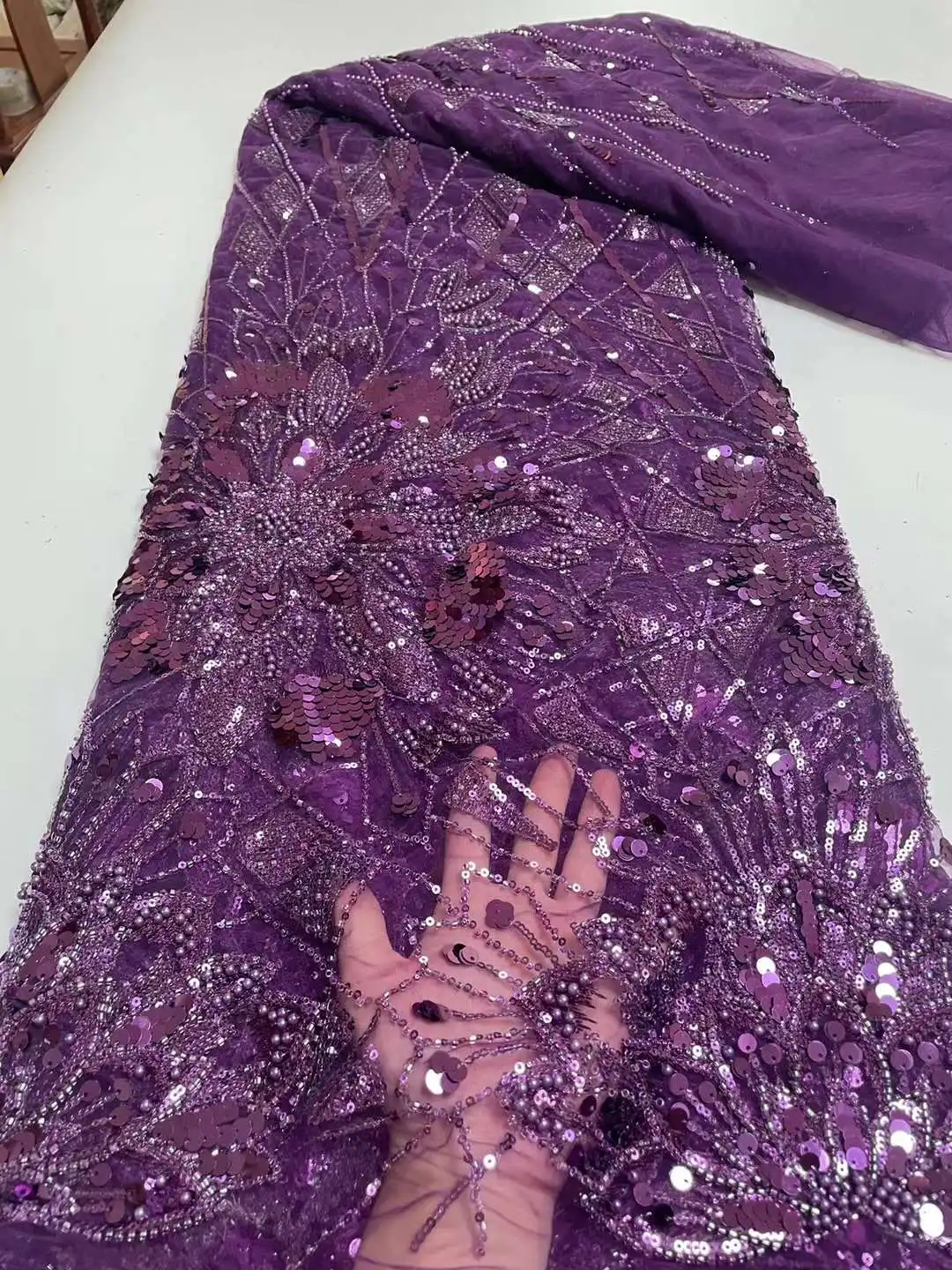 Nigerian Lace Fabric 2023 High Quality Embroidery African Orange Beads Sequins Tulle Latest French Lace Fabric For Wedding Party