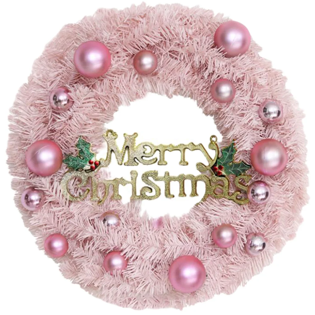 

Pink Artificial Christmas Wreath Merry Christmas Sign Shatterproof Christmas Ball Wreath With Light Xmas Decoration