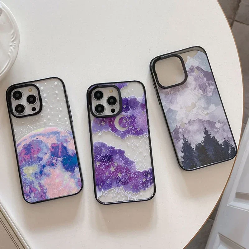 

Art Forest Starry Sky Upgrade Acrylic Border Phone Case Cover for IPhone 11 12 13 14 15 Pro Max Case for IPhone 15 Pro Max