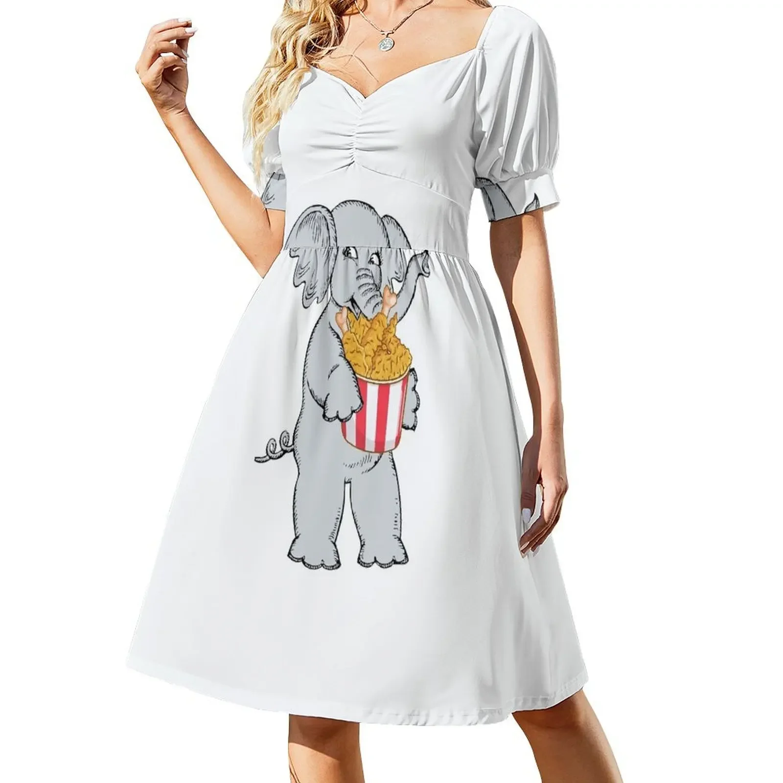 thumbnail image 1 of Lindo elefante comiendo pollo frito / El mejor regalo para los amantes de los elefantes y el pollo frito Vestido sin mangas Vestido para mujer Vestido, 1 of 7