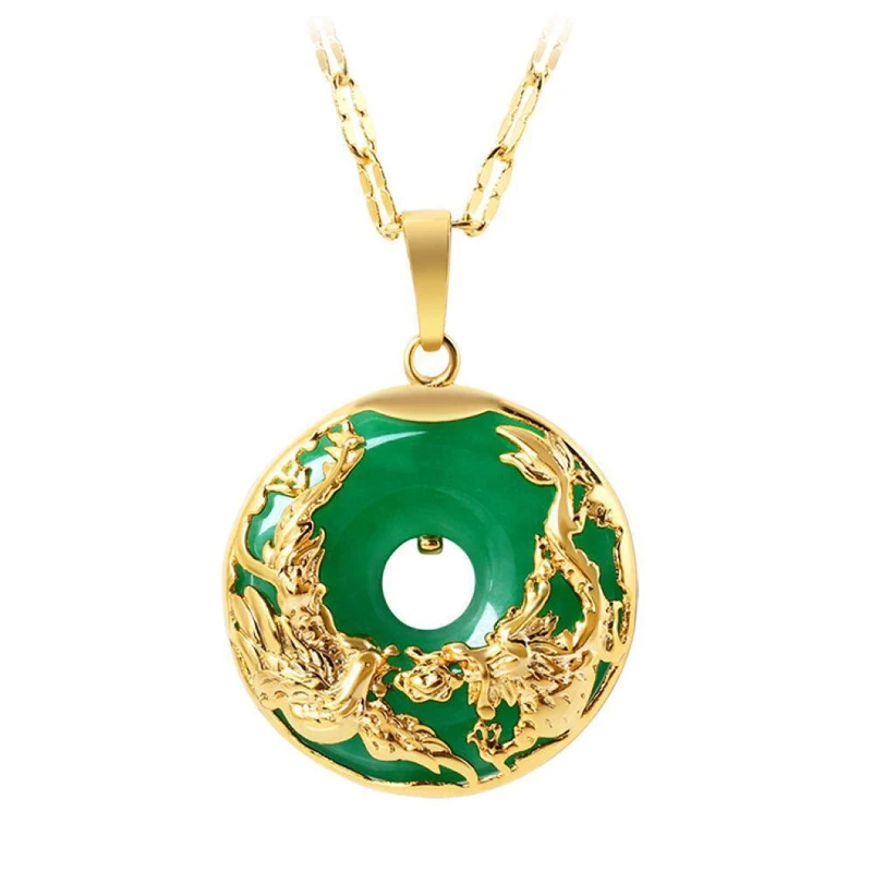 Natural Green Hetian Jade Pendant 925 Silver Dragon Phoenix Necklace Chinese Jadeite Amulet Fashion Charm Jewelry Gifts