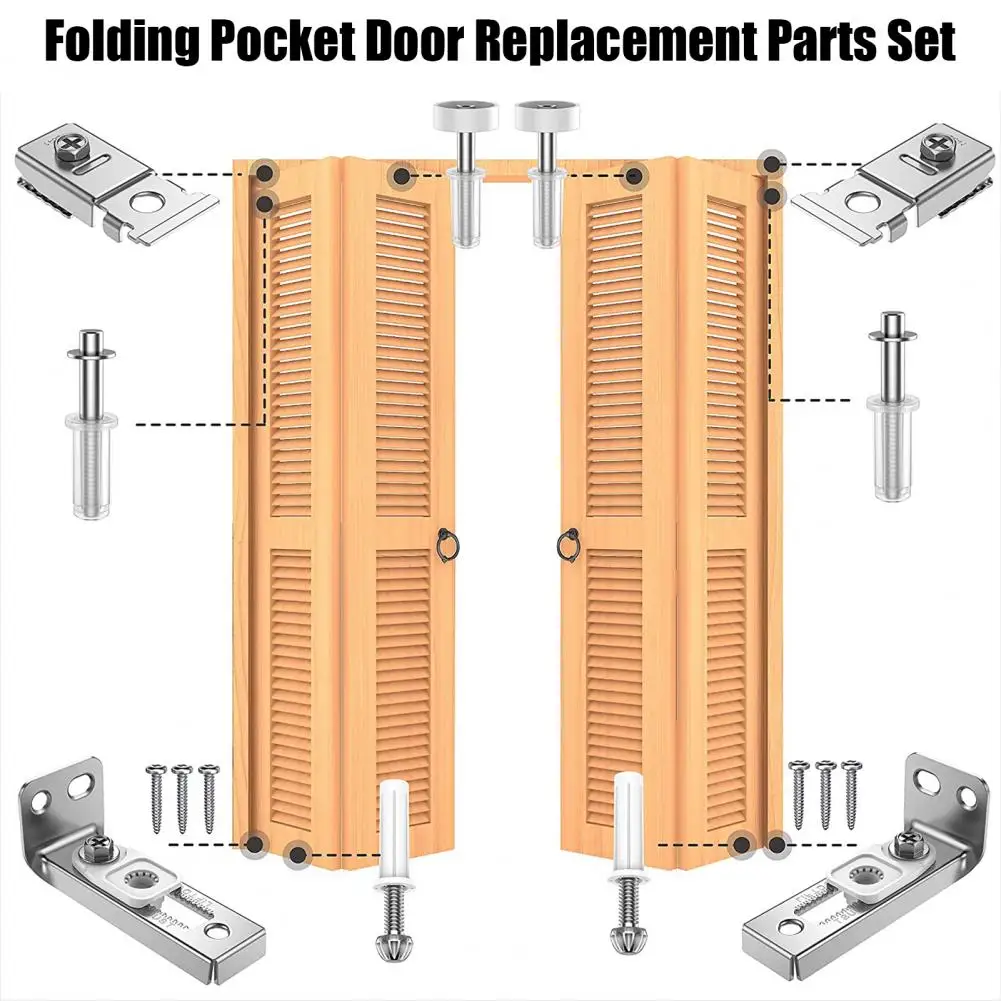 1 Set Smooth Wear-resistant Bi-fold Door Kit Spring Top Bottom Pivots Bracket Guide Wheel Kit Prevent Sliding Blocked