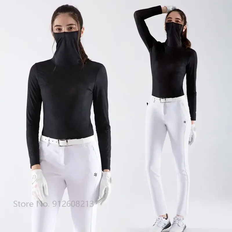 SWAN LOVE GOLF Upgrade Women Golf Shirts With Mask Female Sunscreen Ice Silk Tops Ladies Long Sleeve Cooling Dry Fit Underwear
