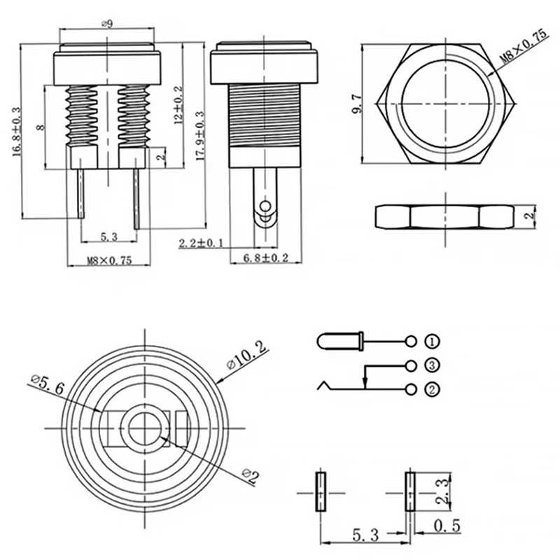 DC Power Jack 10/50PCS DC022B 5.5 x 2.1mm Supply Socket 3.5x1.3 DC Female Panel Mount Connector Plug Adapter 5.5*2.5MM 2 Pin