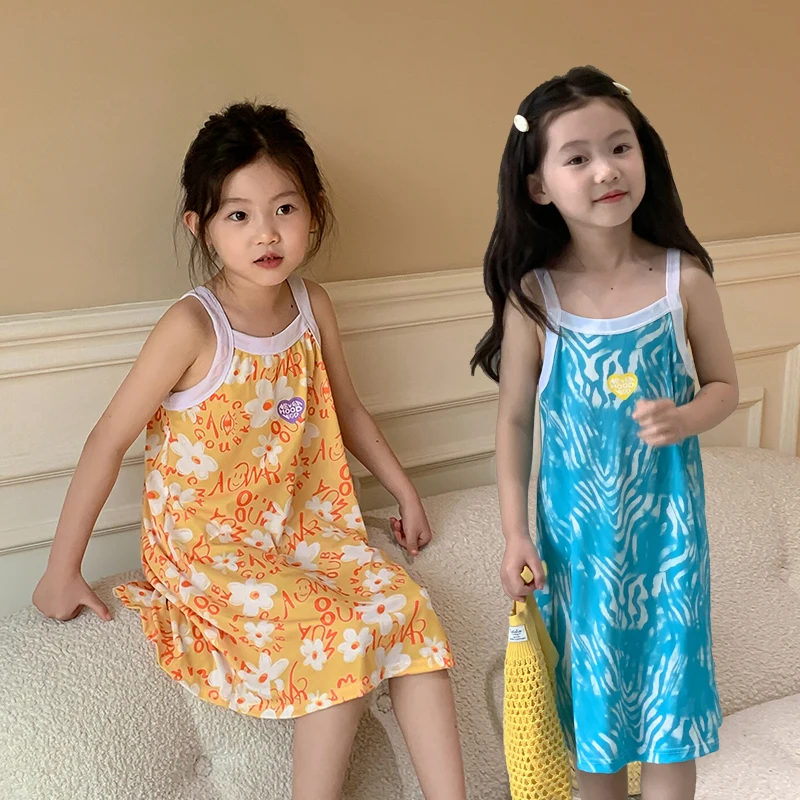 1-12 Years New Summer Girl Nightgown Cartoon Pajamas Dress for