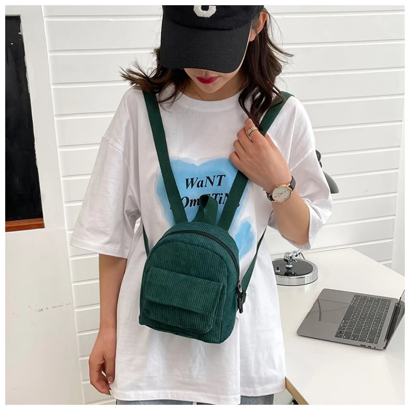 5PCS Backpack Ladies Retro Corduroy New Korean Version Simple Leisure Travel Large Capacity Girl Small Schoolbag Wholesale