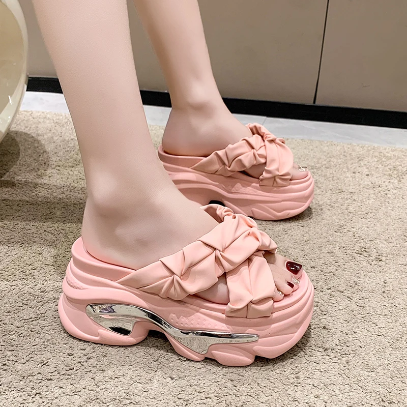 

Thick Bottom Summer Slippers Women's Sandals 2023 Fashion Women 9CM Wedges Platform Shoes Open Toe Flats Woman Beach Flip Flops