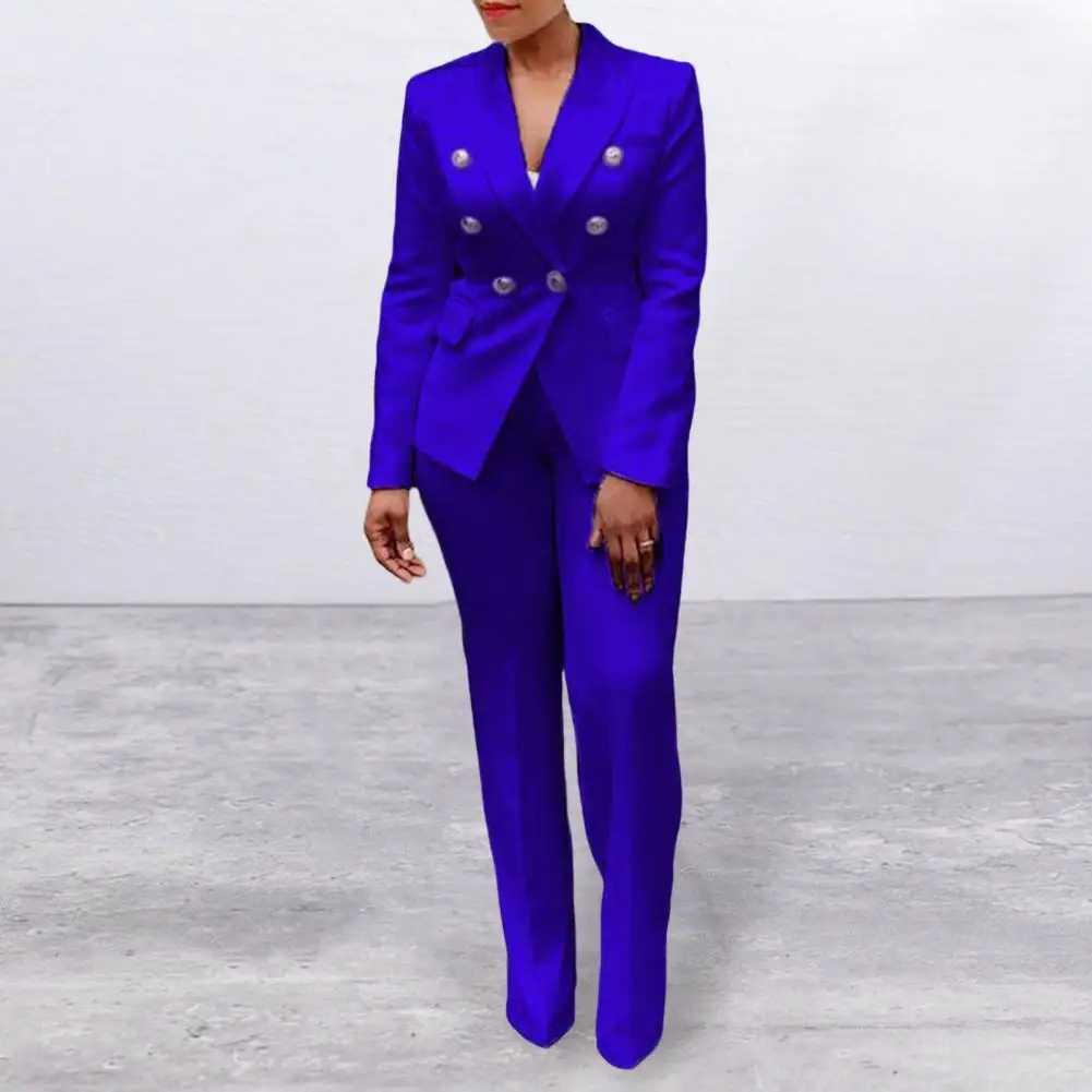 

Trendy Suit Coat Pants Set Thick Blazer Pants Set Flap Pockets Formal Pure Color Lapel Lady Blazer Trousers Suit Workwear