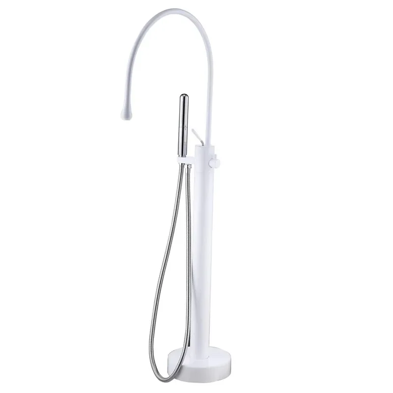 Bathtub Faucet Set Floor Decked Brass Rotate Spout Brush Gold  Bathtub Mixer Morden Style Bathroom Taps 4