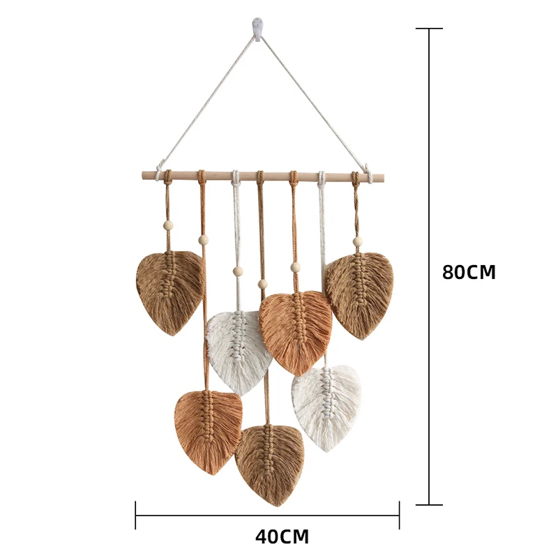 Leaves Tassels Hand-woven Macrame Wall Hanging Ornament Bohemian Craft Decoration Leaf Tapestry For Home Living Room Decors