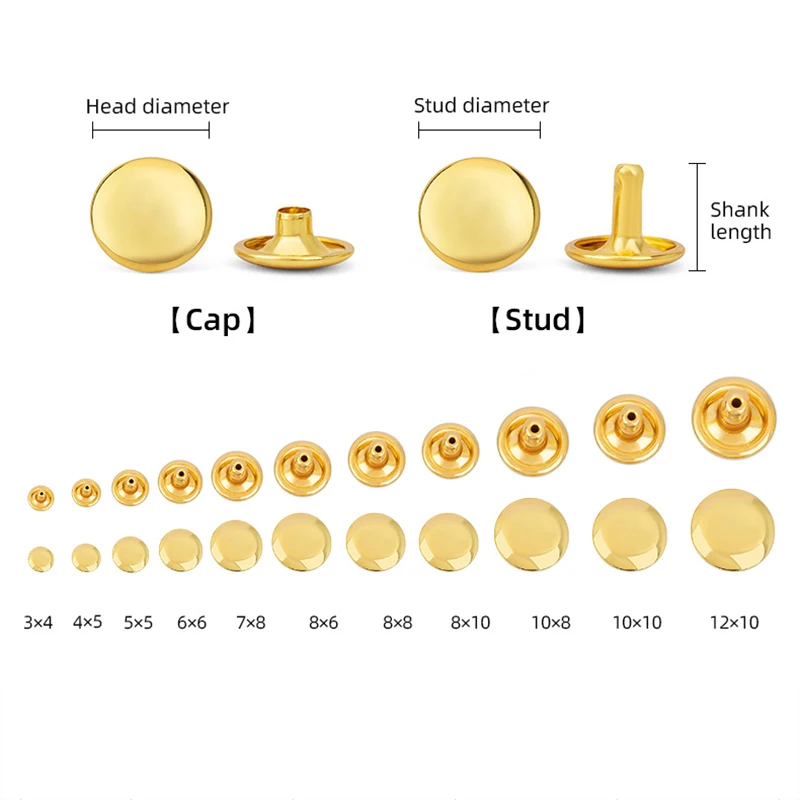 Brass Leather Rivet Double Cap Rivet Round Stud Spike Collision Nail Decorative Metal Rivets Belt Strap Rivets Copper Rivets Metal Studs Leather Rivets Pearl Rivets For Clothes Bag Shoe Belt 100set