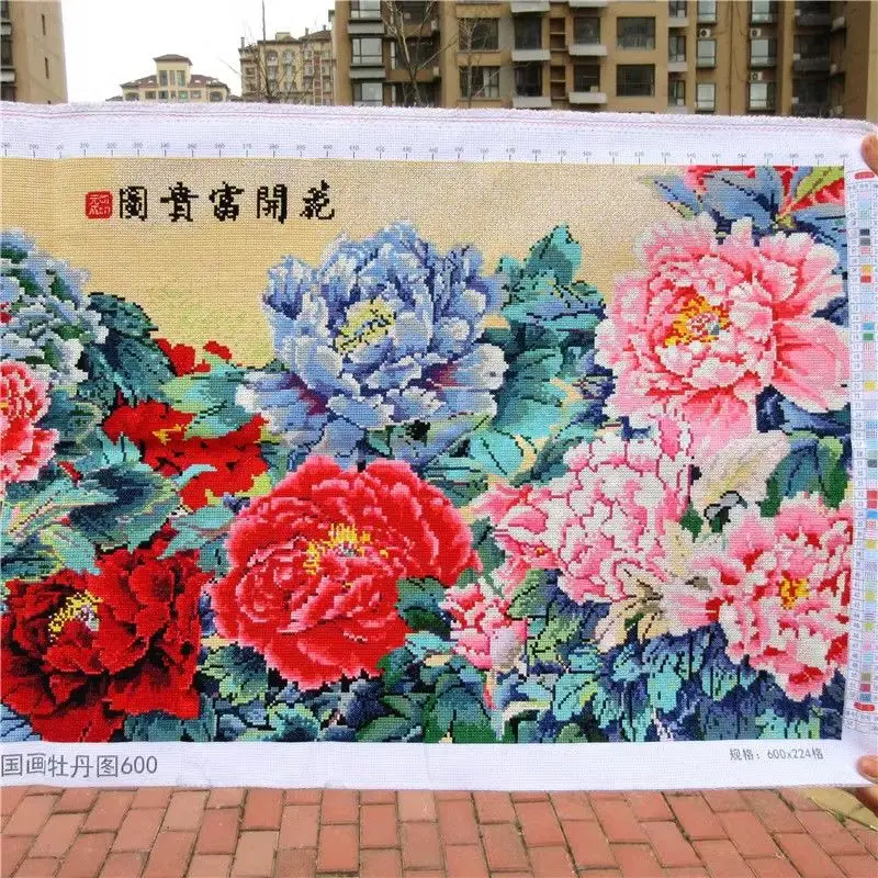 꽃이 피는 수제 십자가 자수 제품, 풍부한 고귀한 전통 중국 그림, 모란, 까치, 꽃, 신제품