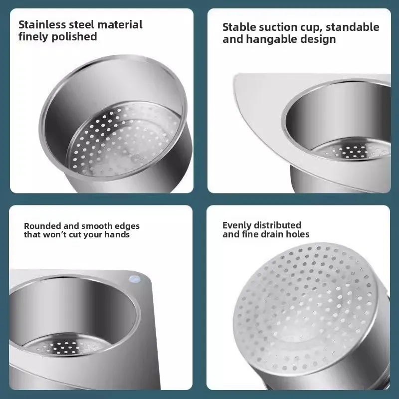 Stainless Steel Swan-Shaped Kitchen Sink Litter Strainer Basket Corner Filter Drain Rack with Hooks for Household Use