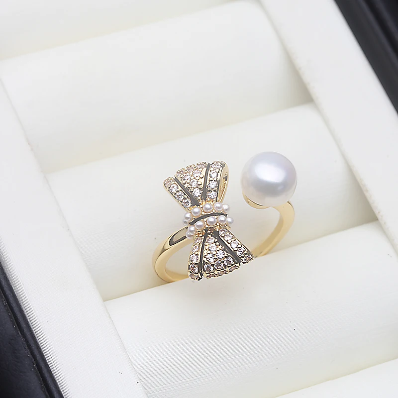 Trend echte Süßwasserperlen Ringe Schmuck Frau, Hochzeit natürliche Perle Ring verstellbar Frau Mutter Verlobungsgeschenk weiß schwarz