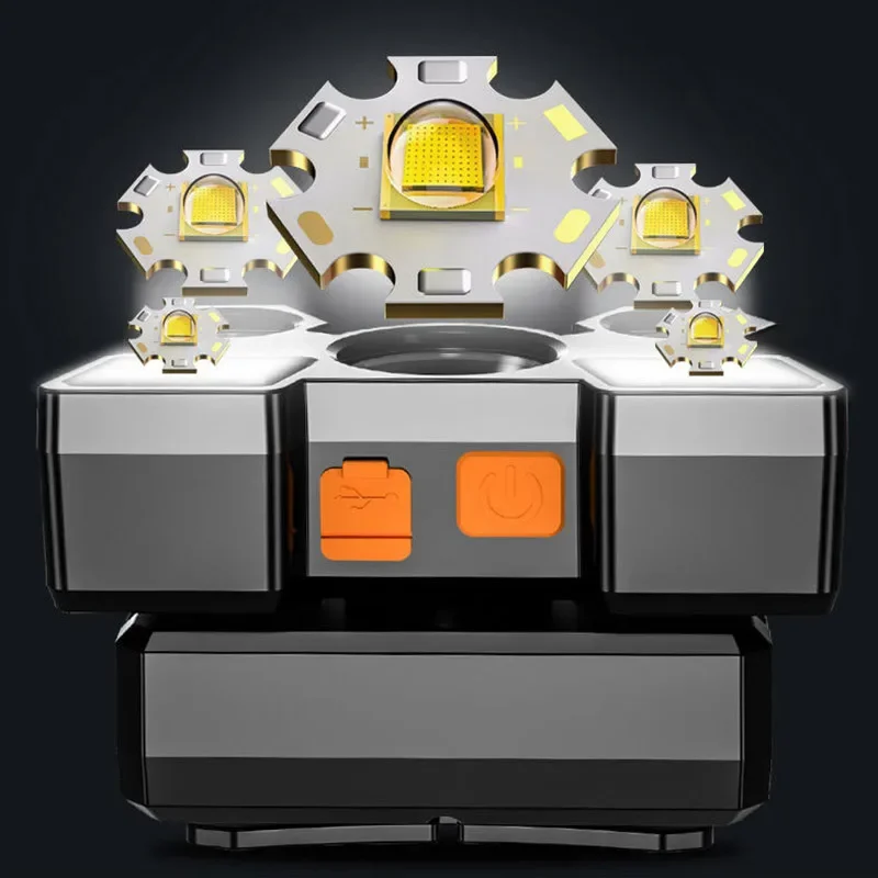 Head Flashlight Cob Headlamp 5 LED with Built-in 18650 Battery Rechargeable Portable Powerful Head Lamp Headlight Lantern Outdoor