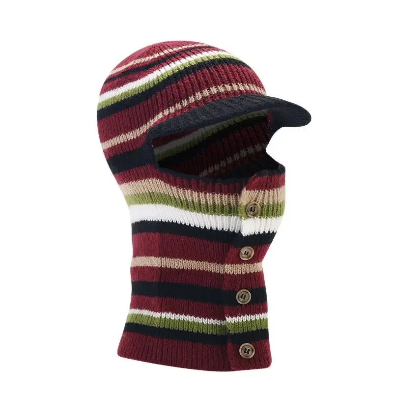 

LDSLYJR Autumn Winter Acrylic Stripe Print Warm Thicken Knitted Hat Warm Skullies Cap Beanie Hat For Men and Women 17