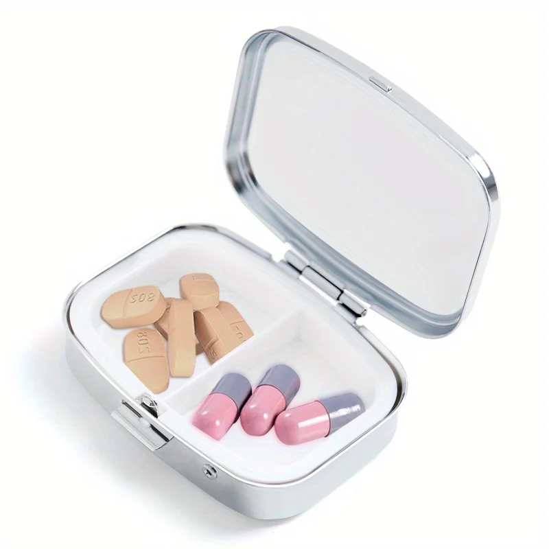Cute Cat Pattern Metal Pill Box with 2 Compartments, Suitable for Travel, Portable Mini Pill Box for Storing Medicines, Vitamins