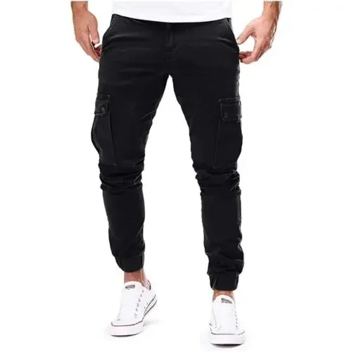 

Mens Elasticated Waist Cargo Combat Work Trousers Pocket Cuffed Joggers Pants Men's Multiple Pockets Pencil Pants Men's Trousers