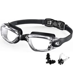 Premium Anti-Fog Waterproof Swimming Goggles with 100% UV Protection (Black Clear)
