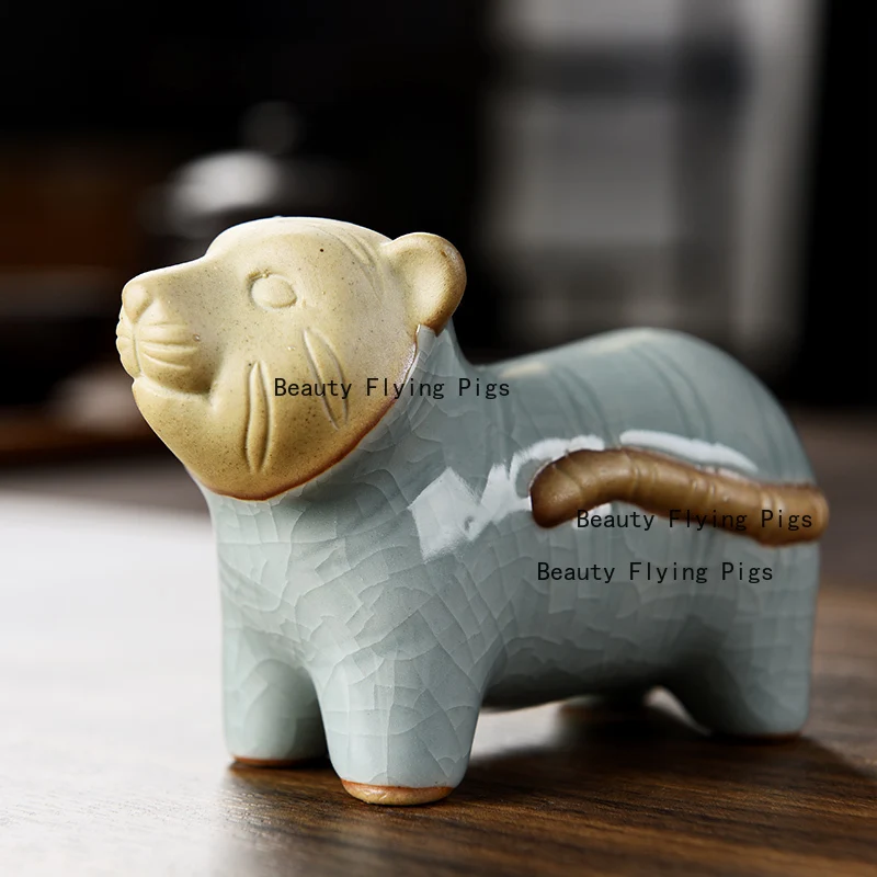 Small Twelve Zodiac Tea Pet Creative Simplicity Ge Kiln Opening Can Nourish Tea Ceremony Ornament
