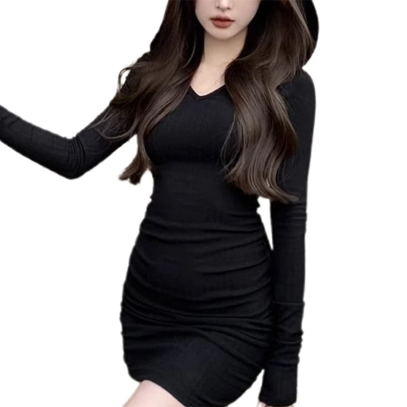 y2k Dress Women Coquette Aesthetic Clothing Solid Color Long Sleeve Bodycon Dresses Sexy Club Party Dresses Streetwear