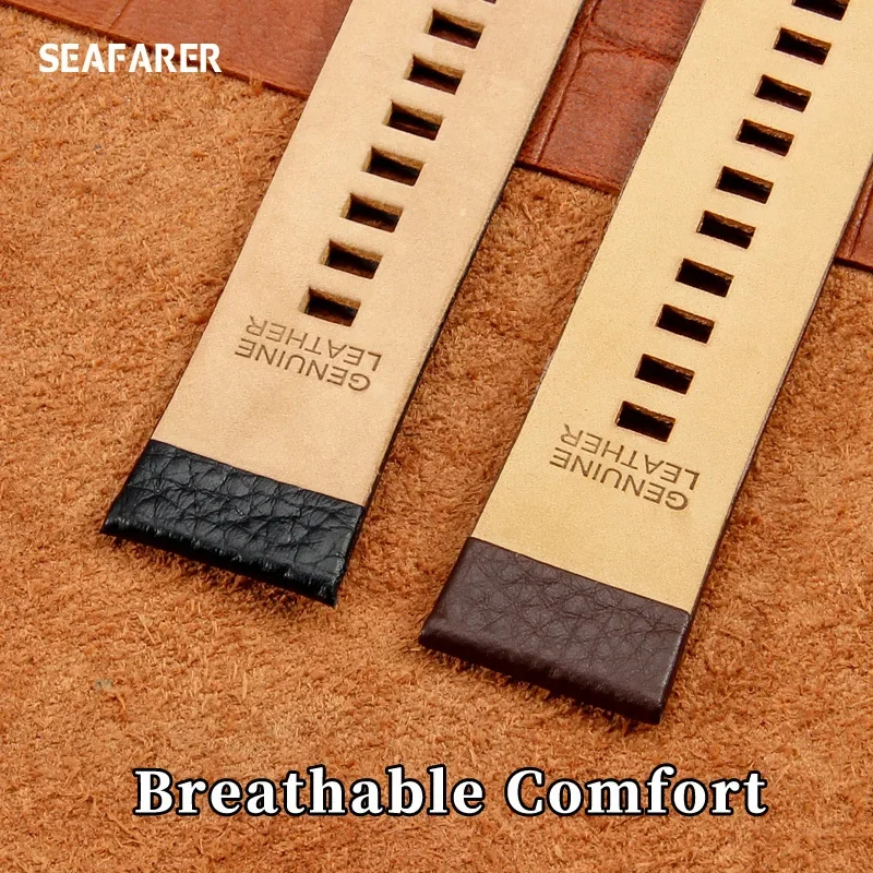 Premium Black Genuine Leather Watchband - Sleek & Durable Strap Bracelet