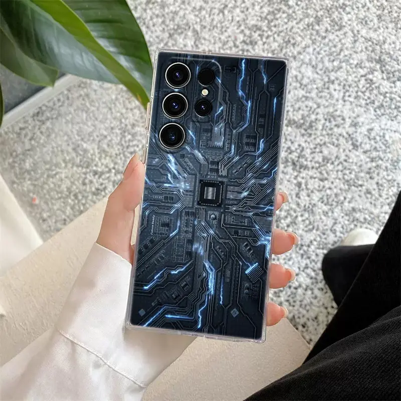 thumbnail image 1 of Retro Camera Circuit Board Phone Case For Samsung Galaxy S24 S23 Ultra S22 S20 Plus S21 FE Clear Cases Music Tapes Cover Fundas, 1 of 5