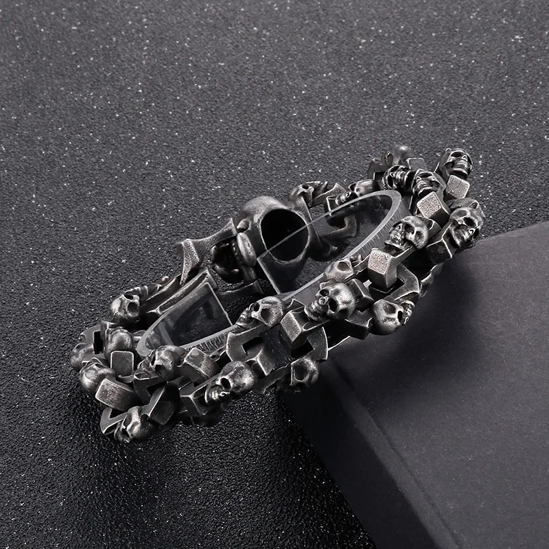 Fongten Skull Tiger Bracelet for Men Stainless Steel Skeleton Chain Charm Men's Wristband Bangle Bracelets Rotre Black Jewellery