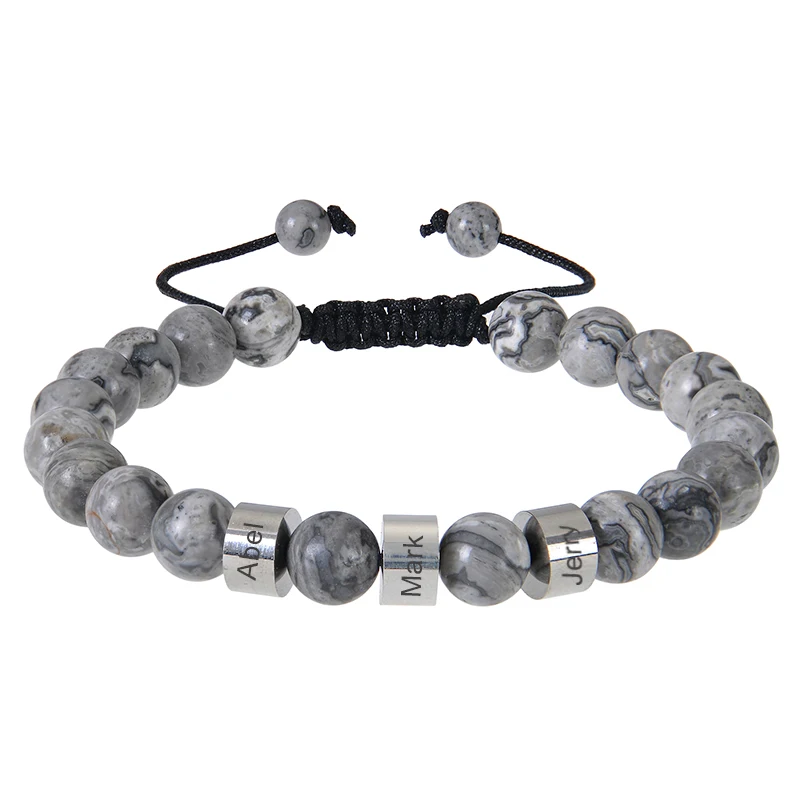 Bracciale personalizzato da uomo con nomi treccia nera, braccialetto con perline di fascino con nomi di famiglia personalizzati, regalo di gioielli ispiratori per papà dalla figlia figlio - Italia