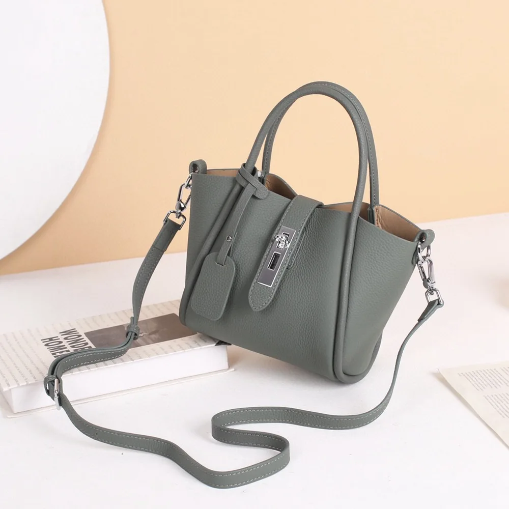 New Women's Genuine Leather Bag Fashion Retro Shoulder Bags Female Casual  Bucket Crossbody Lady 2022 Autumn New Shopper Handbag