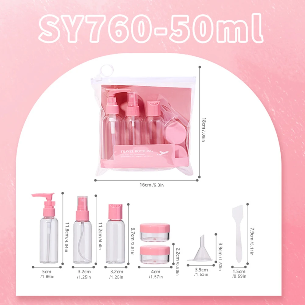 세면 용품 가방이 있는 여행용 크기의 용기, 빈 펌프 병, 샴푸 컨디셔너 로션 세면 용품, 디펜서 스프레이 병, 5 개