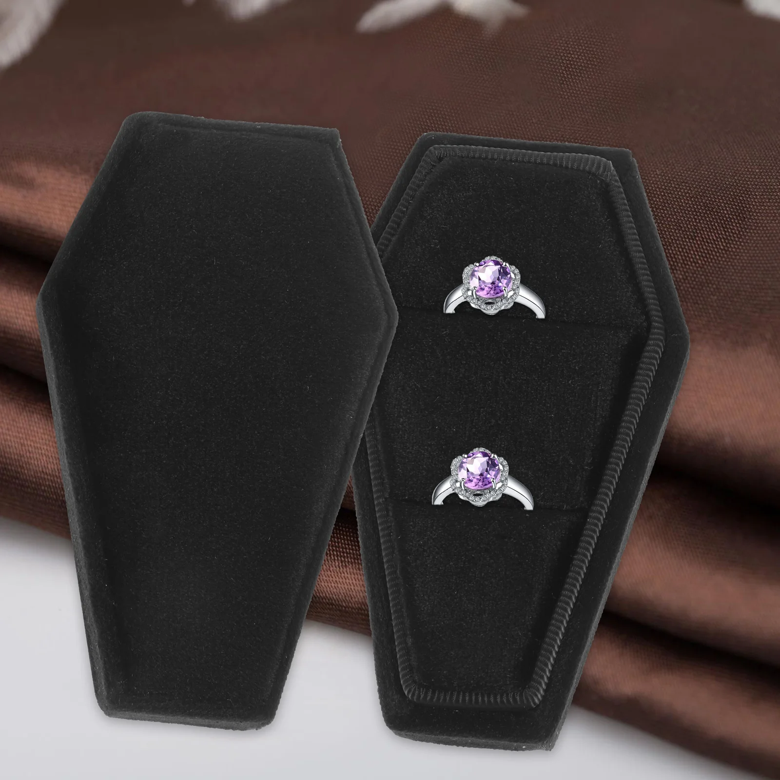 

Empty Small Coffin Box For Gifts Jewelry Storage And Display Halloween Earring Holder Portable Coffin Shape Jewelry Box Black