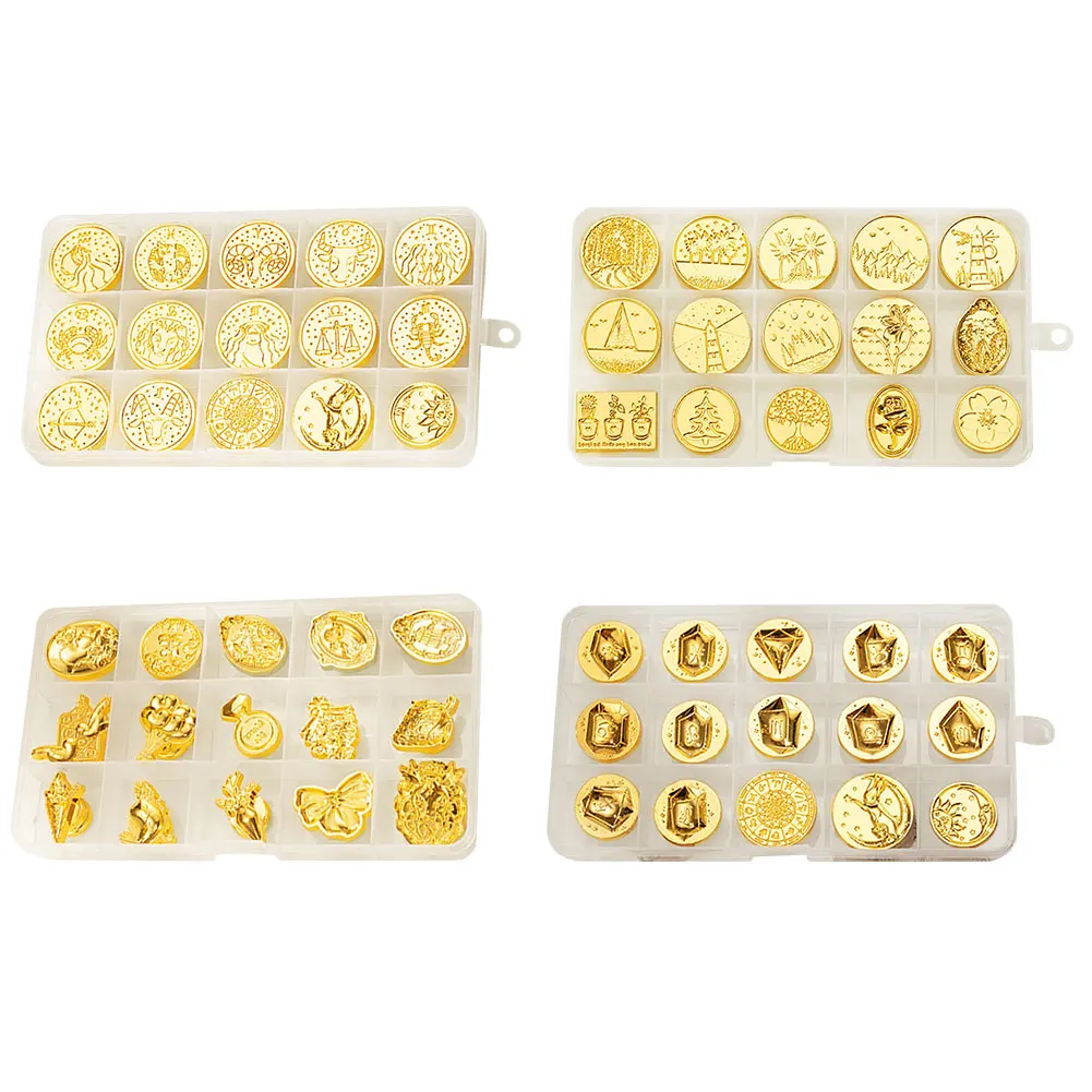 15pcs DIY Art Seal Head Multipurpose Embossed Seal Head Ornamental Wax Stamp Craft Supplies for Packaging Scrapbooking