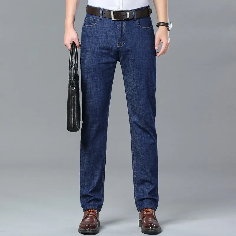 Summer Thin Denim Jeans Men's Straight Business Classic Design Cotton Casual Stretch Comfortable Male Trousers 4