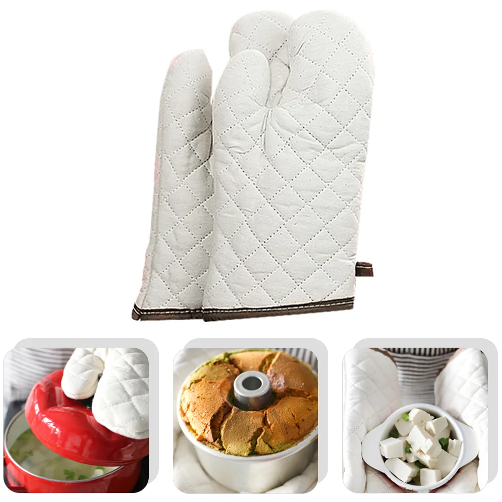 

2 Pcs Oven Mitts Gloves Hot Baking Mittens Barbecue Heat Resistant Cotton Kitchen Microwave