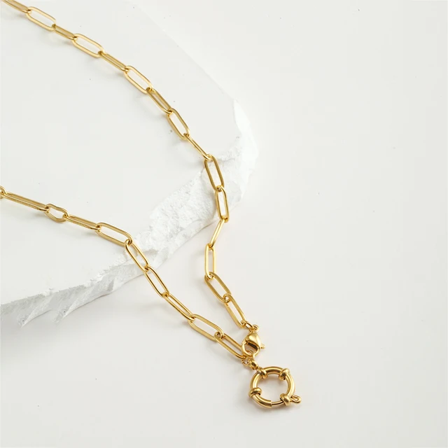 Anchor Adjuatable Clasp Necklace for Women 316L Stainless Steel 45cm Paperclip Chain ReaLong Link Collares 3