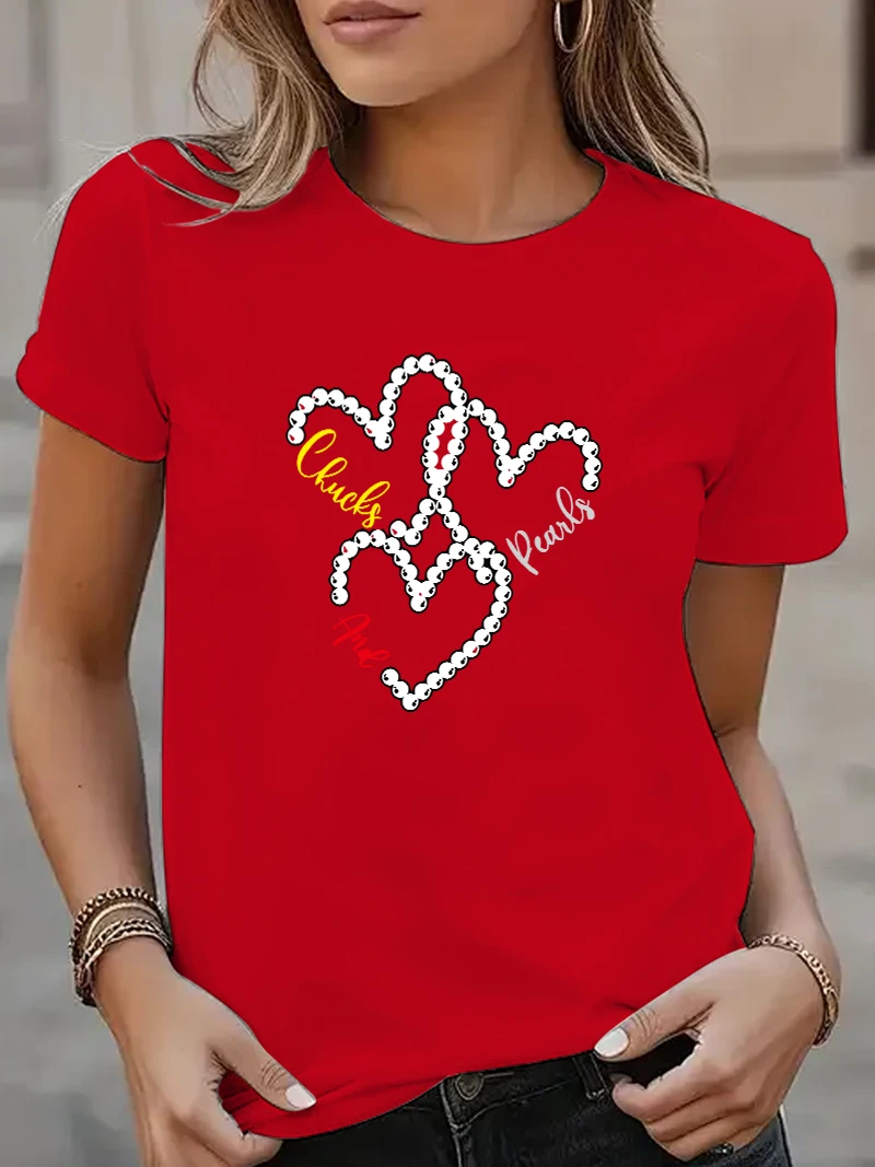 Leopard Love Heart Print T-Shirt For Women - Soft Cotton Blend, Casual Graphic Tee - View #14