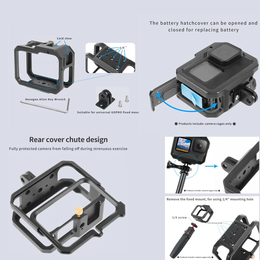 액세서리 Gopro Hero13 12 11 카메라 용 알루미늄 쉘 마운트 Gopro Hero 10 9 용 60M 방수 하우징 케이스 보호 프레임