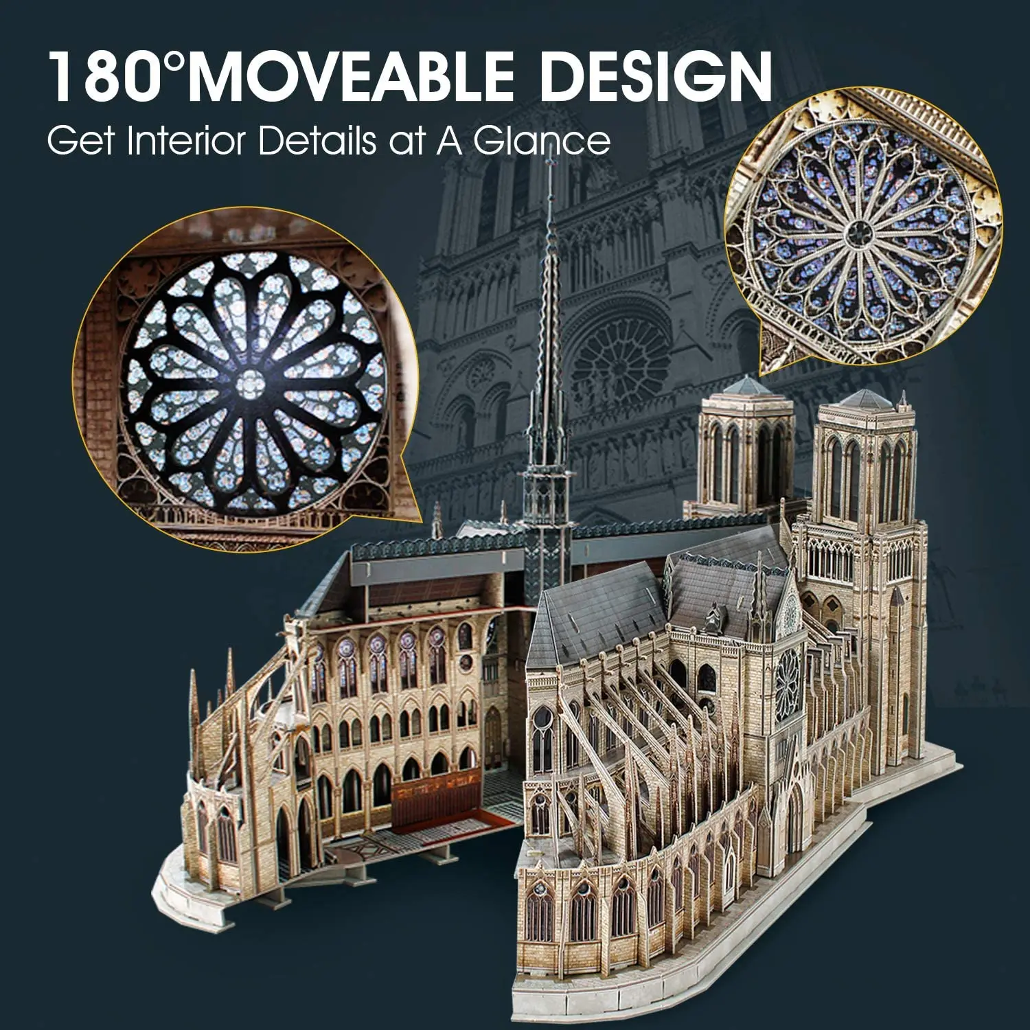 3D Puzzle for Adults Moveable Notre Dame de Paris Church Model Kits Large Challenge French Cathedral Brain Teaser 4