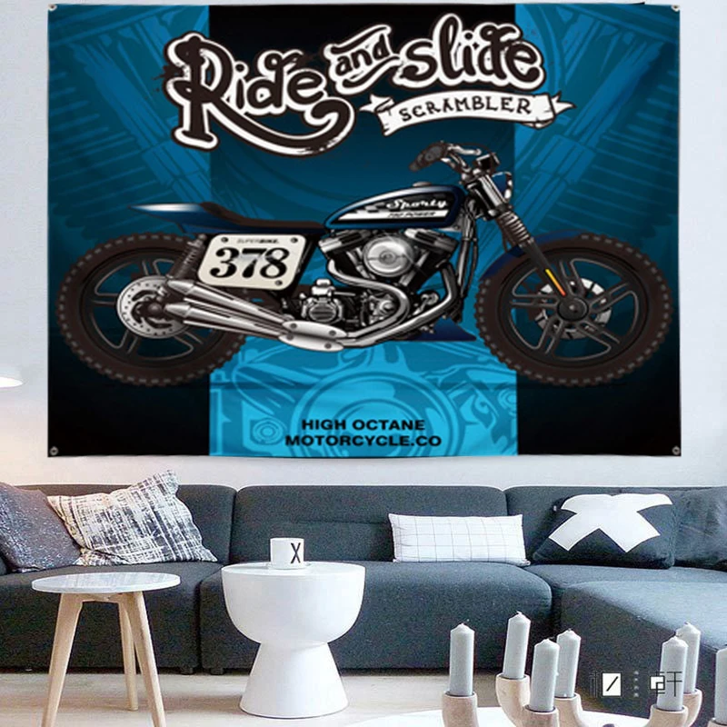 Bannière Drapeau Vintage Course Moto Kawasaki 5x3 Pieds - Style Garage